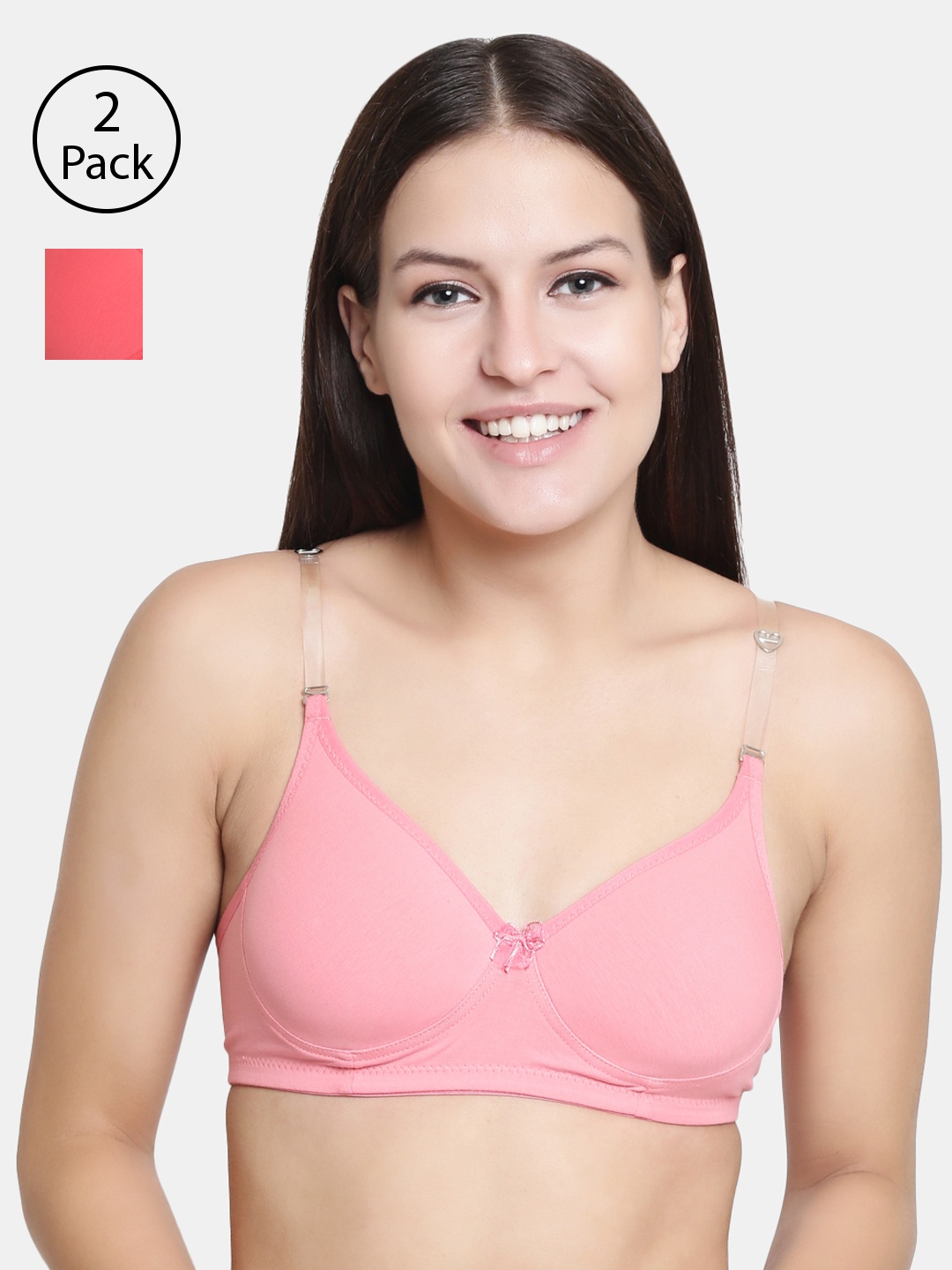 

Floret Set Of 2 Rose & Peach-Coloured Solid Non-Wired Lightly Padded T-shirt Bra F20560