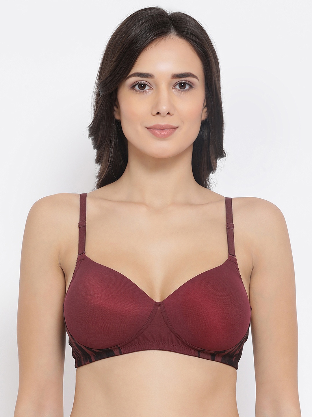 

Clovia Maroon Printed Non-Wired Lightly Padded T-shirt Bra BR1897P09