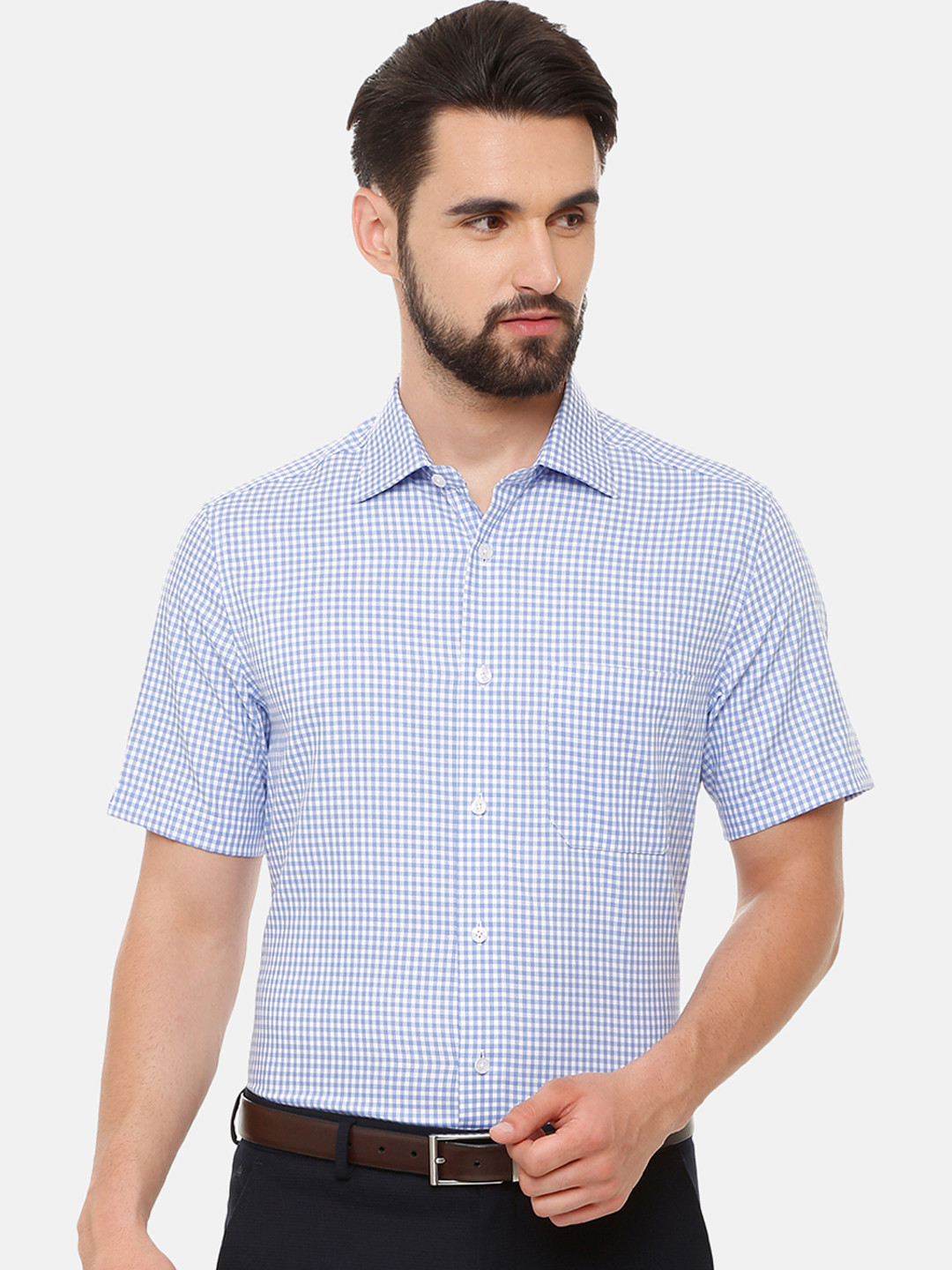 

Louis Philippe Permapress Men Blue & Off-White Regular Fit Checked Formal Shirt