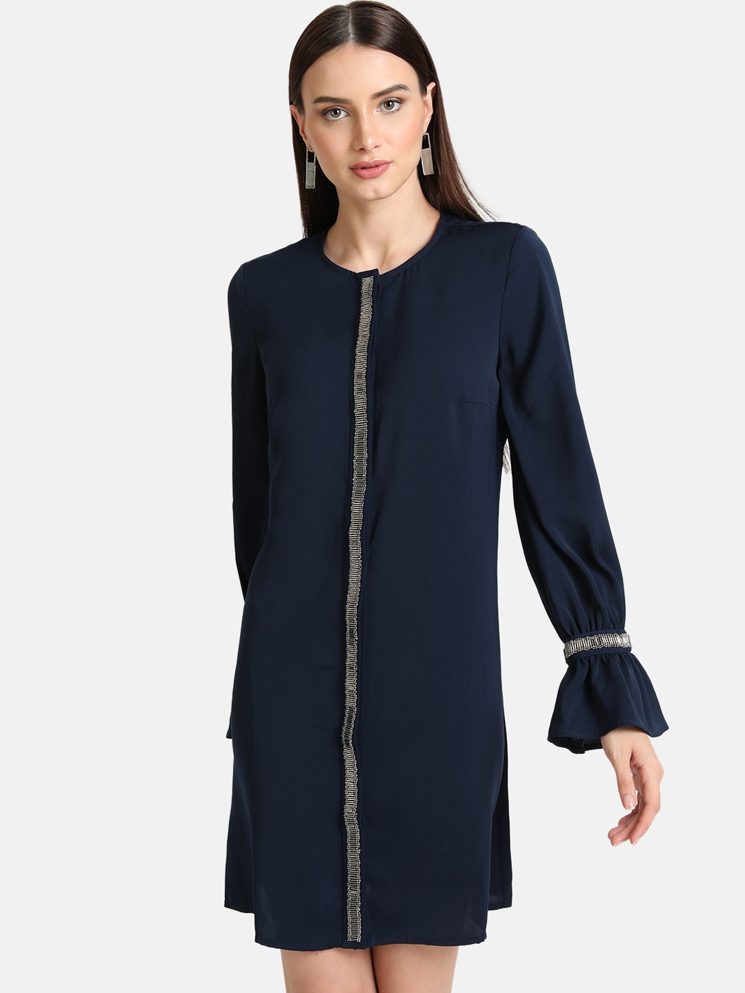 

Kazo Women Navy Blue Embellished A-Line Dress
