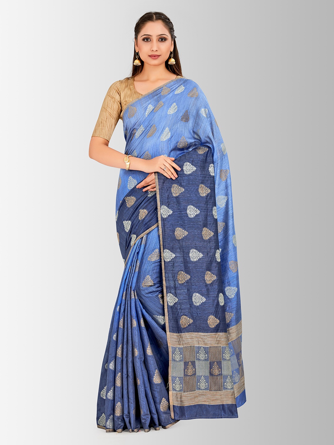 

MIMOSA Blue & Grey Linen Blend Woven Design Banarasi Saree