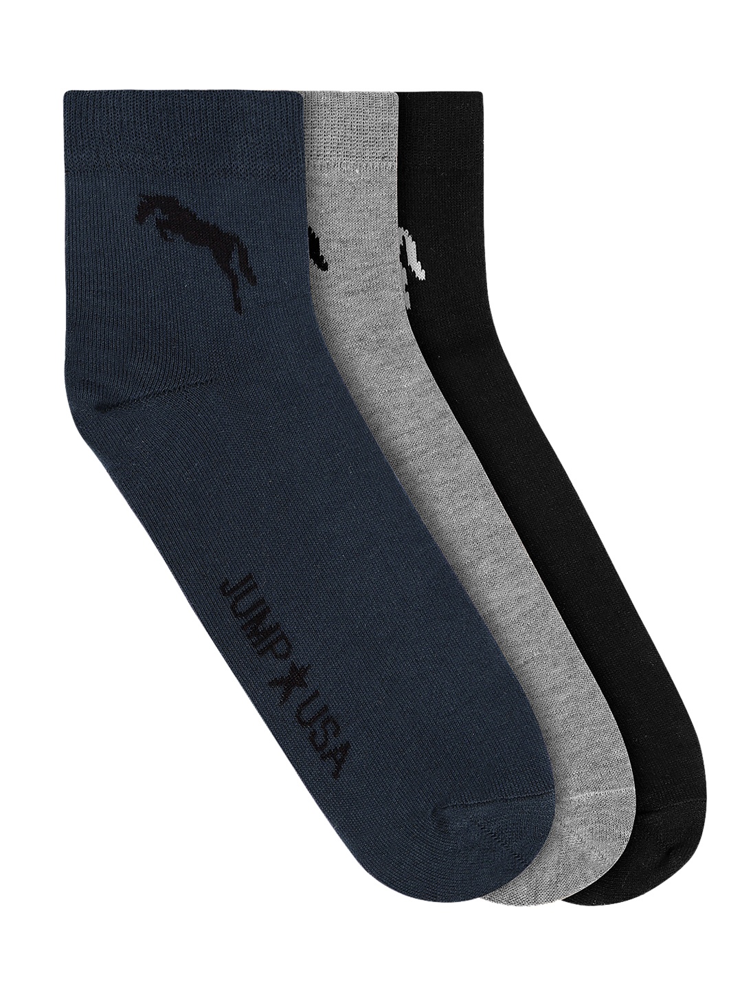 

JUMP USA Men Pack Of 3 Solid Ankle Length Socks, Navy blue