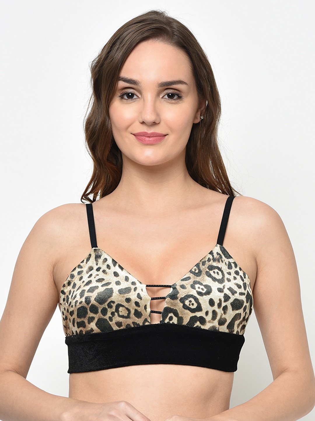 

Da Intimo Black & Beige Animal Print Non-Wired Non Padded Bralette Bra DI-1263