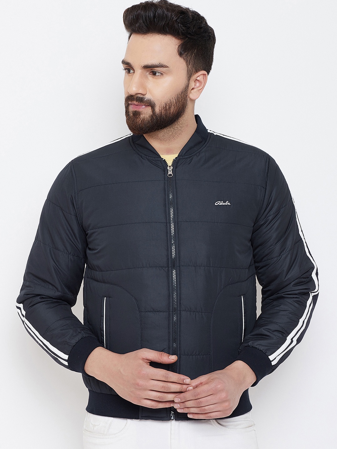 

Adobe Men Navy Blue Solid Padded Jacket