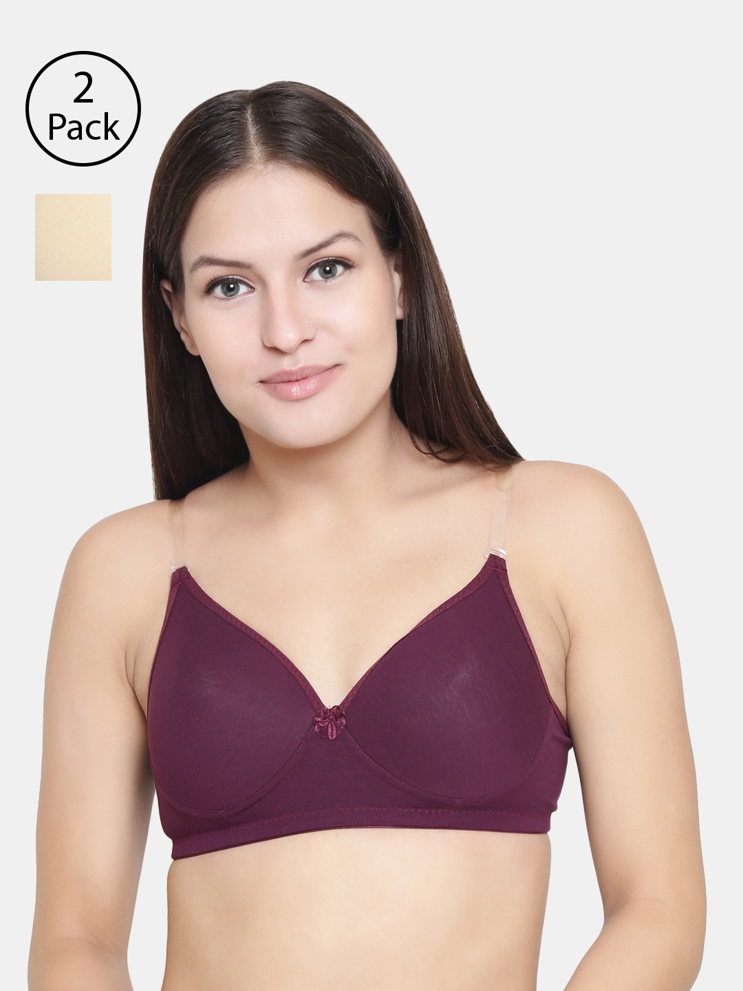 

Floret Pack of 2 Solid Non-Wired Lightly Padded T-shirt Bra F20560, Burgundy