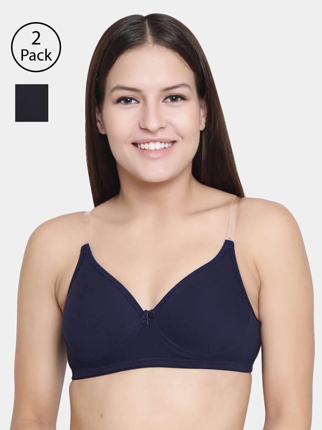 

Floret Navy Blue & Black Solid Non-Wired Lightly Padded T-shirt Bra F20560