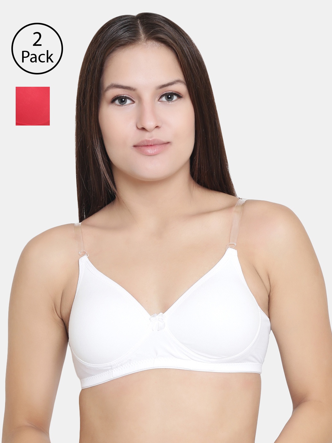 Floret Pack of 2 Solid Non-Wired Lightly Padded T-shirt Bras F20560, White