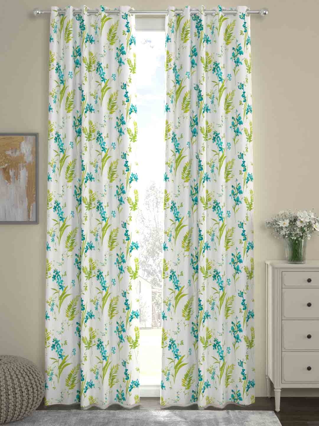 

ROSARA HOME White & Blue Set of 2 Door Curtains