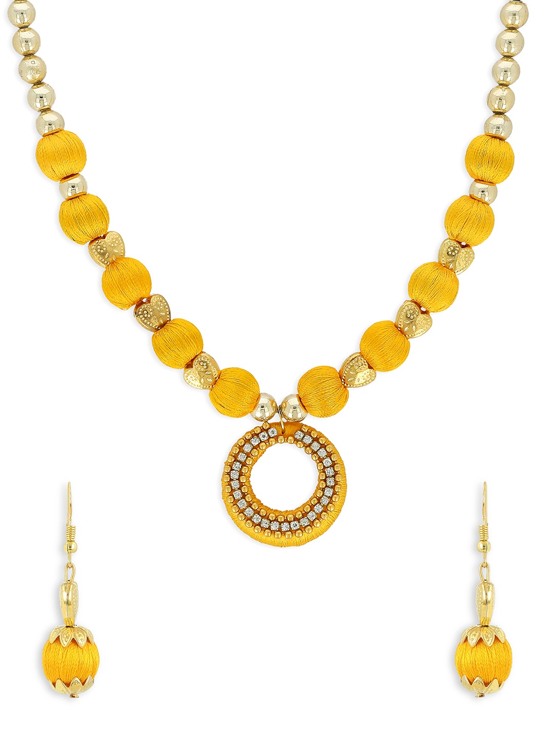 

AKSHARA Girls Yellow & Gold-Toned Stone-Studded Handcrafted Beaded Jewellery Set