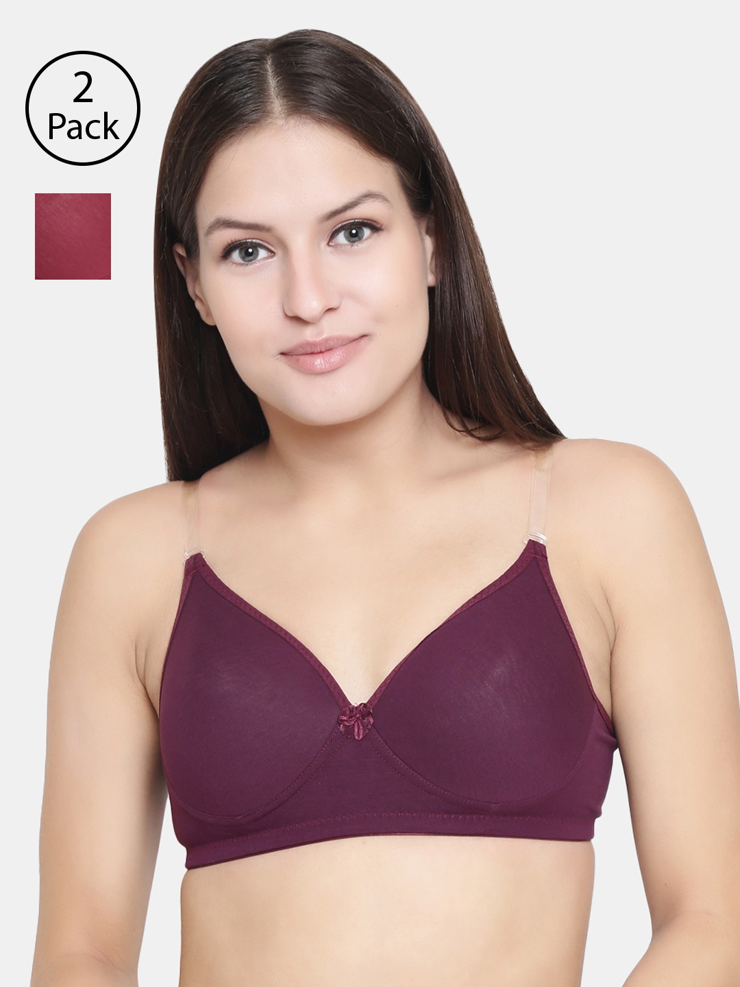 

Floret Pack Of 2 Solid Non-Wired Lightly Padded T-shirt Bra F20560, Burgundy