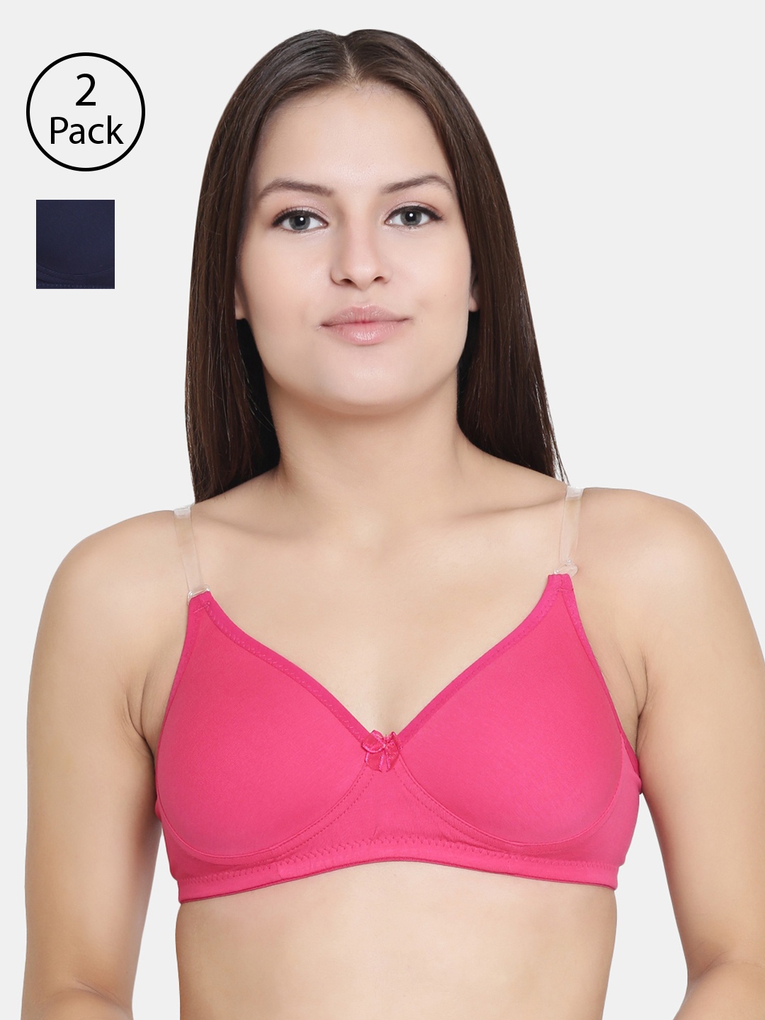 

Floret Set Of 2 Magenta & Navy Blue Solid Non-Wired Lightly Padded T-shirt Bra F20560