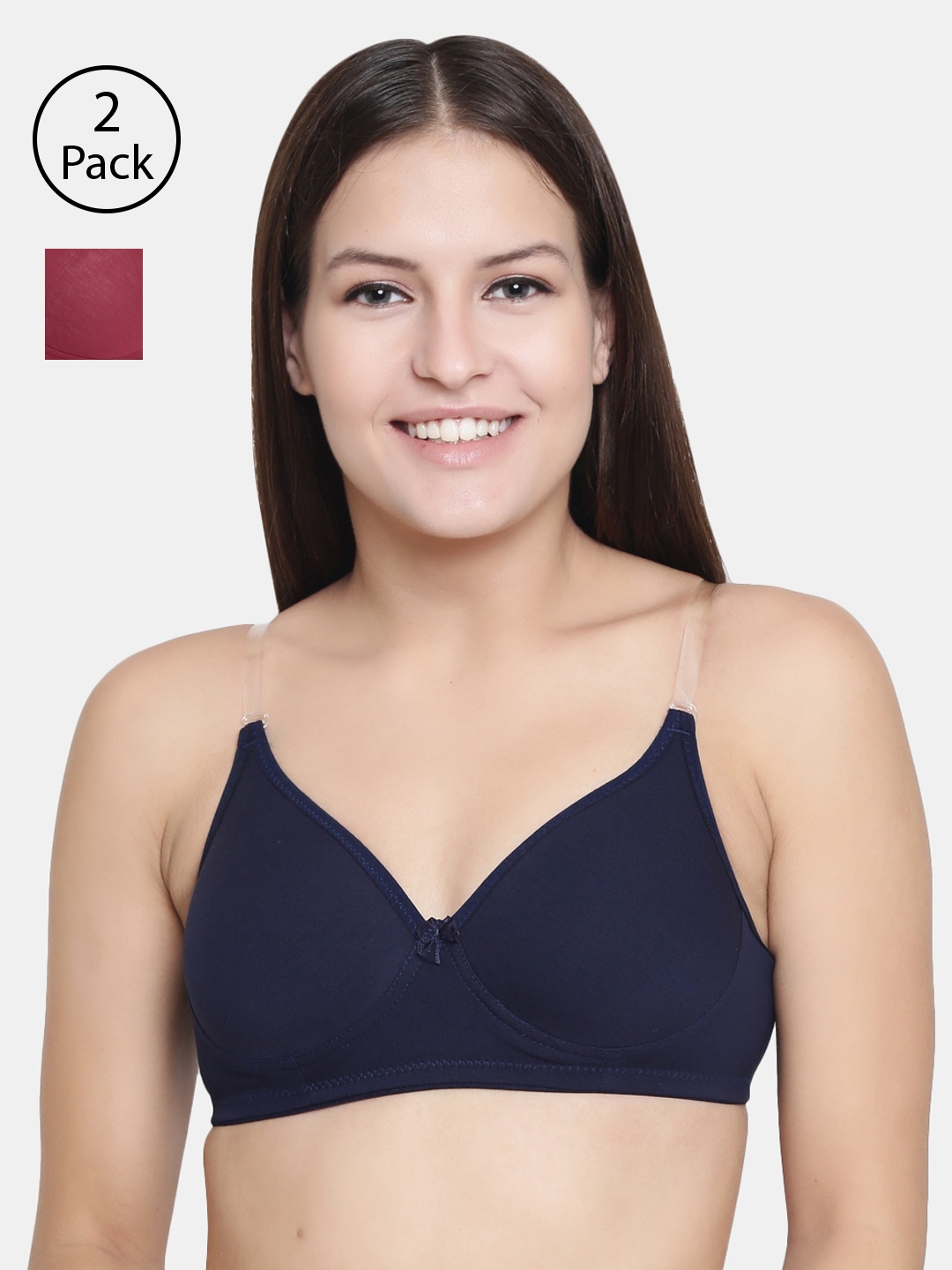

Floret Pack Of 2 Solid Non-Wired Lightly Padded T-shirt Bra F20560, Navy blue