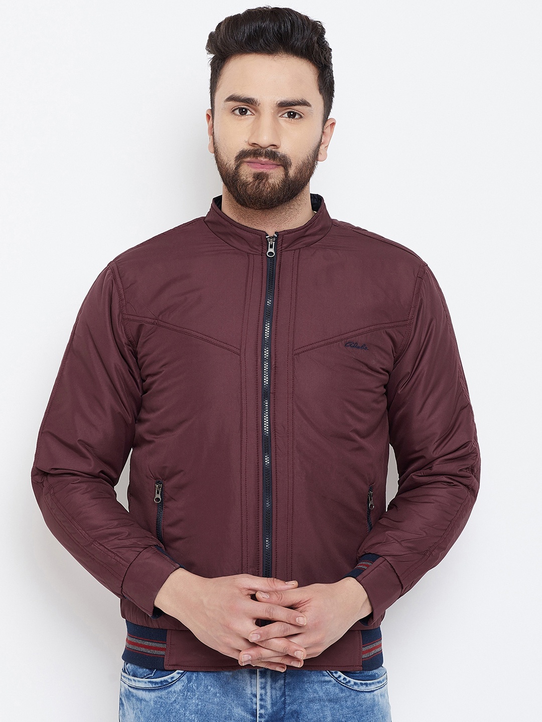 

Adobe Men Maroon Striped Padded Jacket