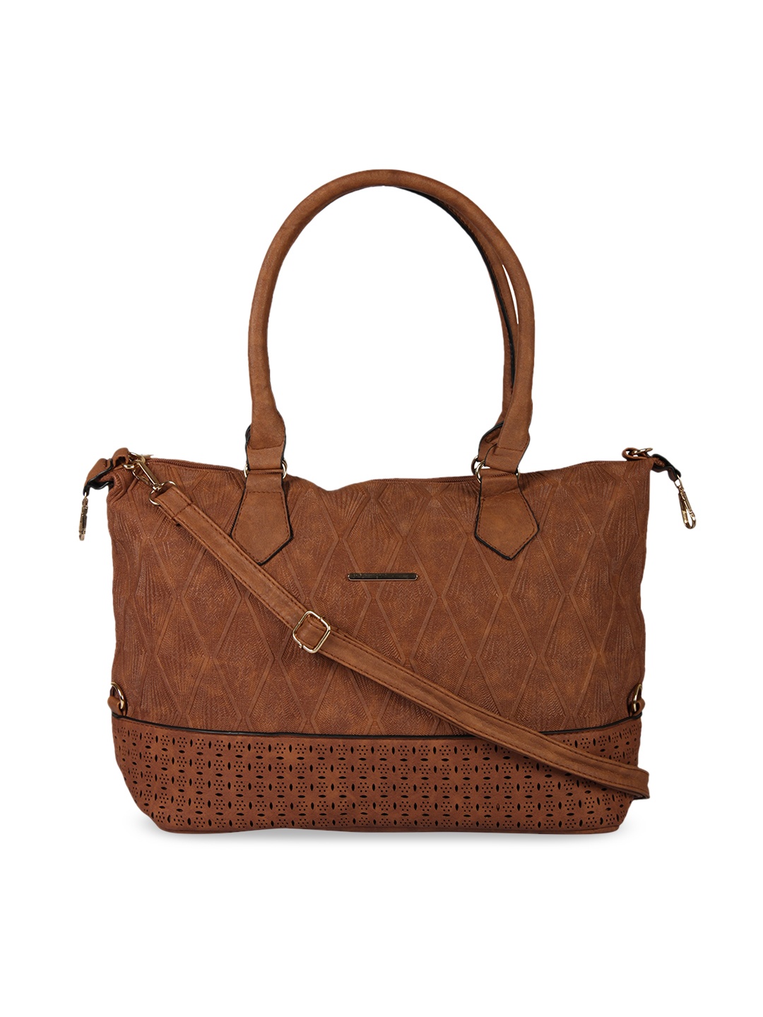 red pout Brown Textured Handheld Bag