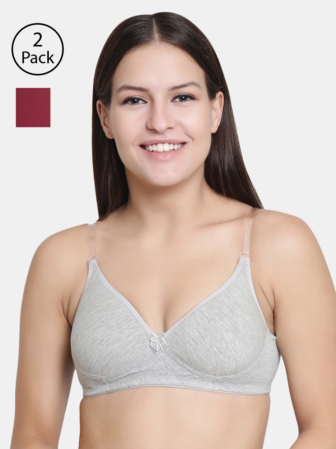 Floret Pack of 2 Solid Non-Wired Lightly Padded T-shirt Bras F20560, Grey