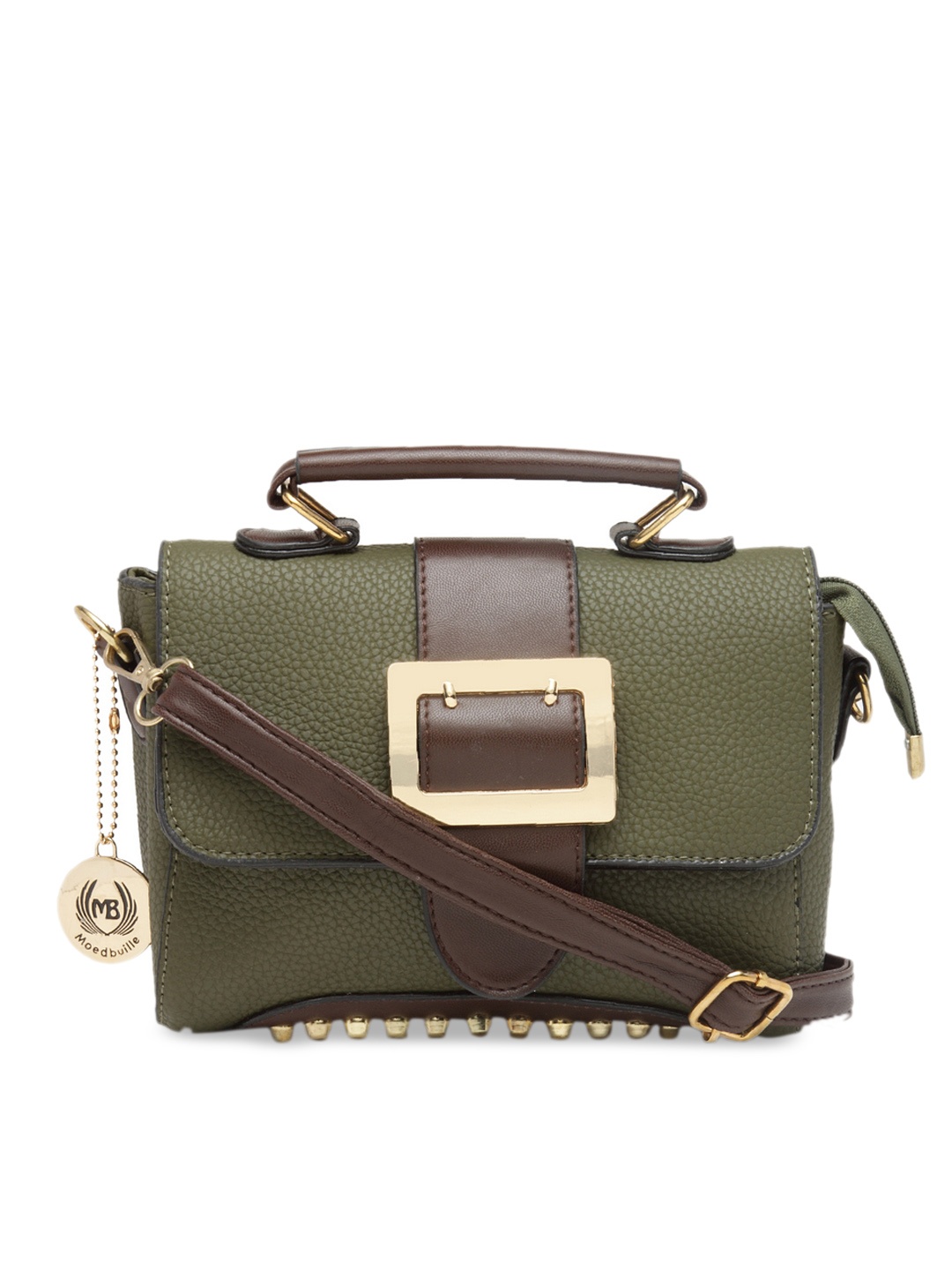 

Moedbuille Green & Brown Colourblocked Satchel