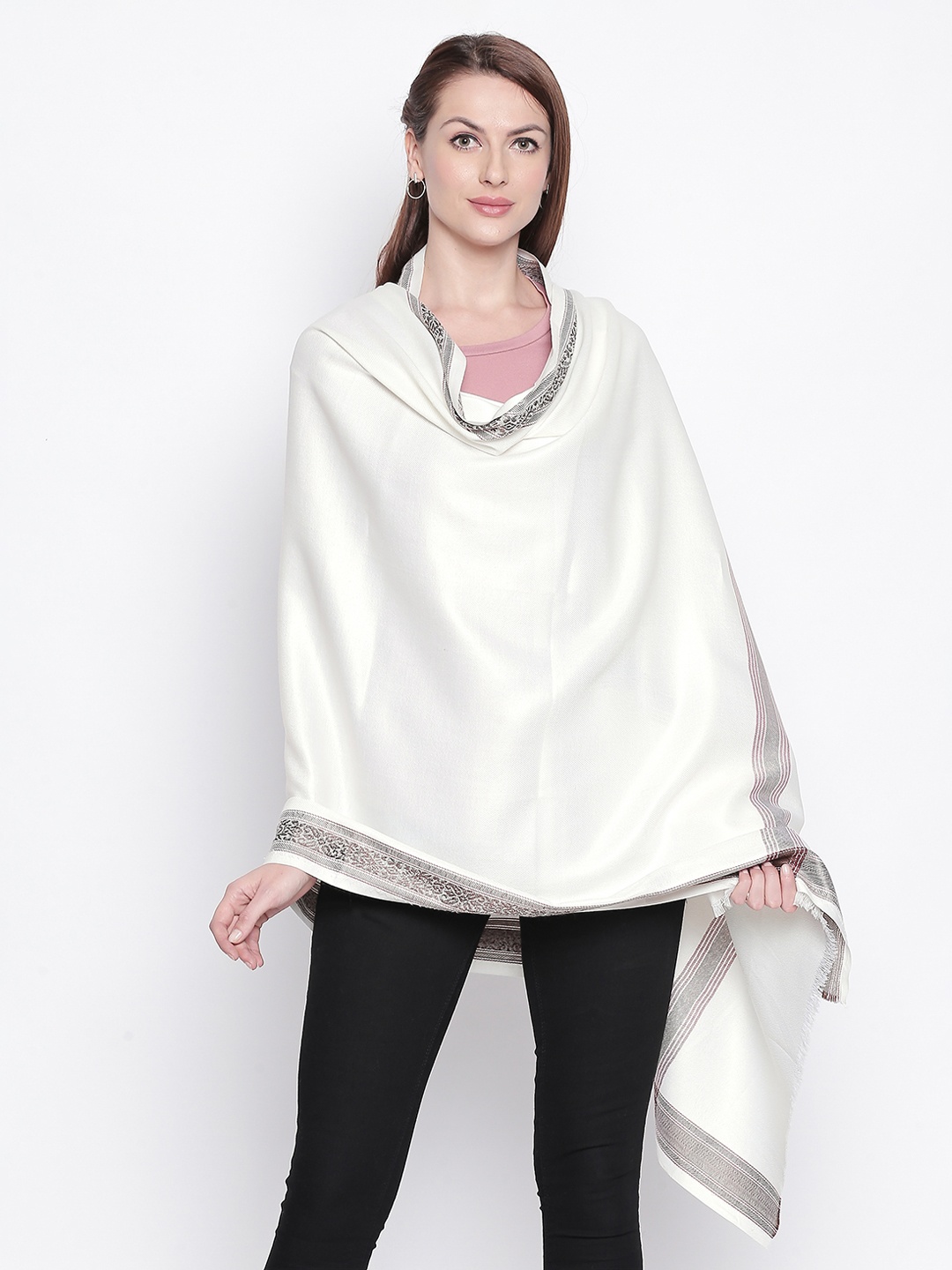 

Style Quotient Women White & Brown Solid Shawl