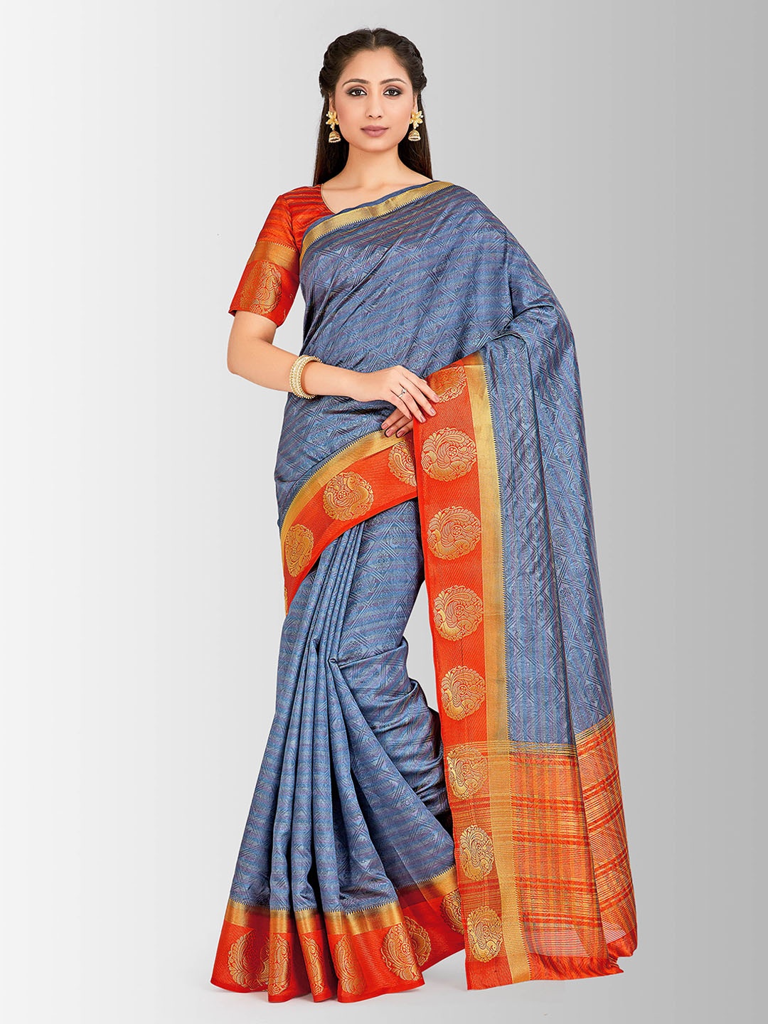 

MIMOSA Blue Art Silk Embellished Kanjeevaram Saree