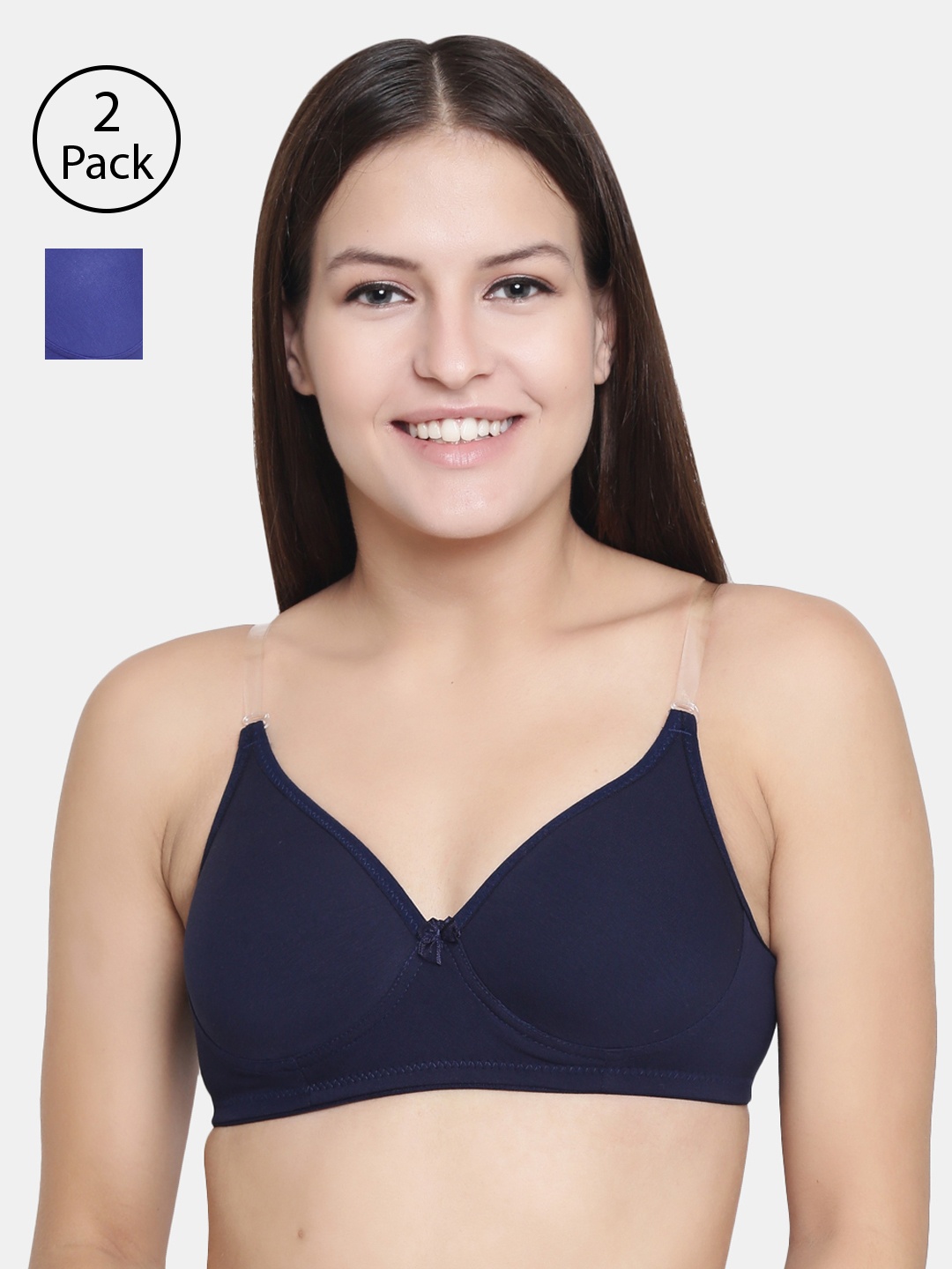 

Floret Pack of 2 Solid Non-Wired Lightly Padded T-shirt Bras F20560, Navy blue