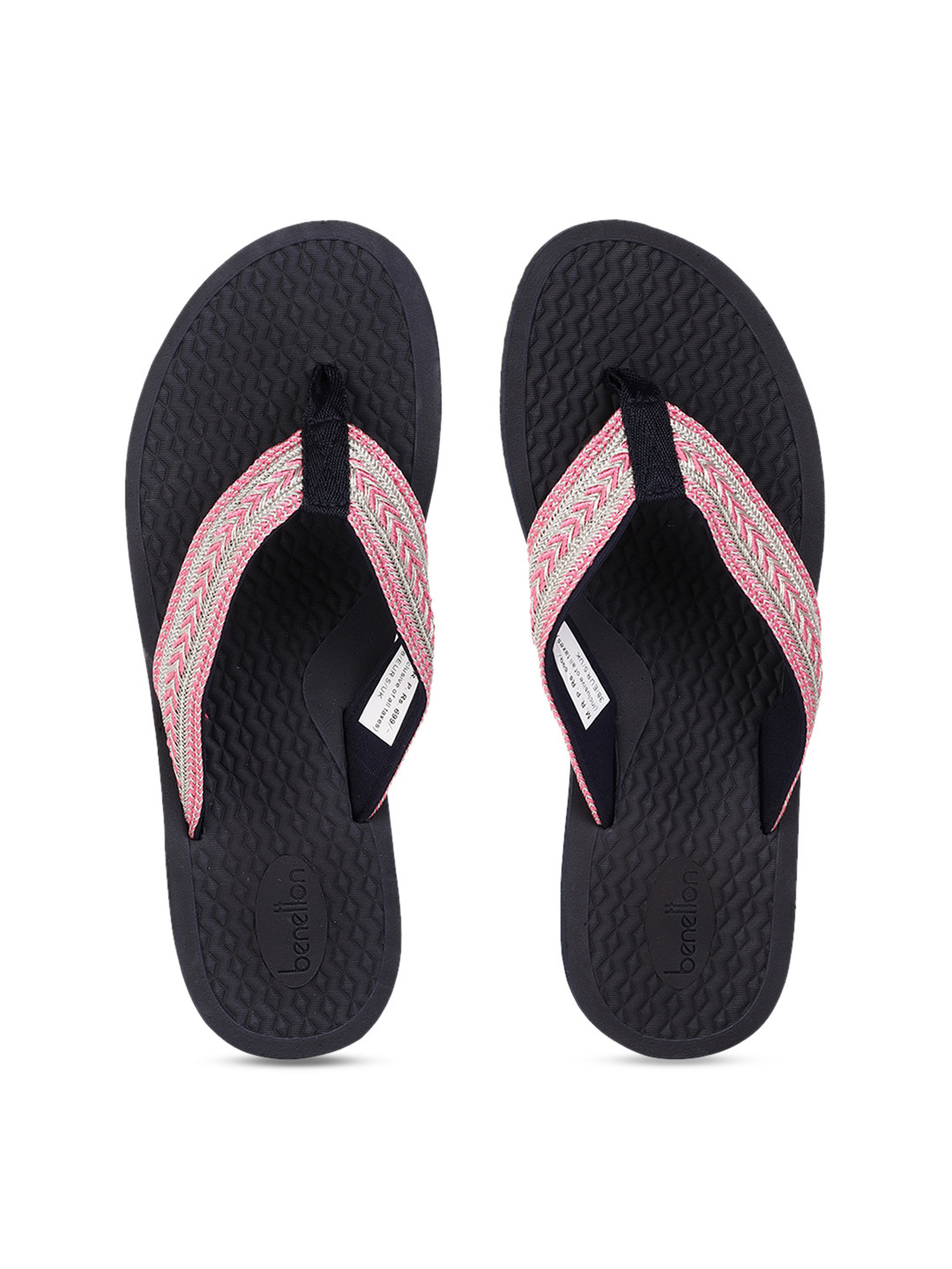 

United Colors of Benetton Women Pink & Navy Blue Self Design Thong Flip-Flops