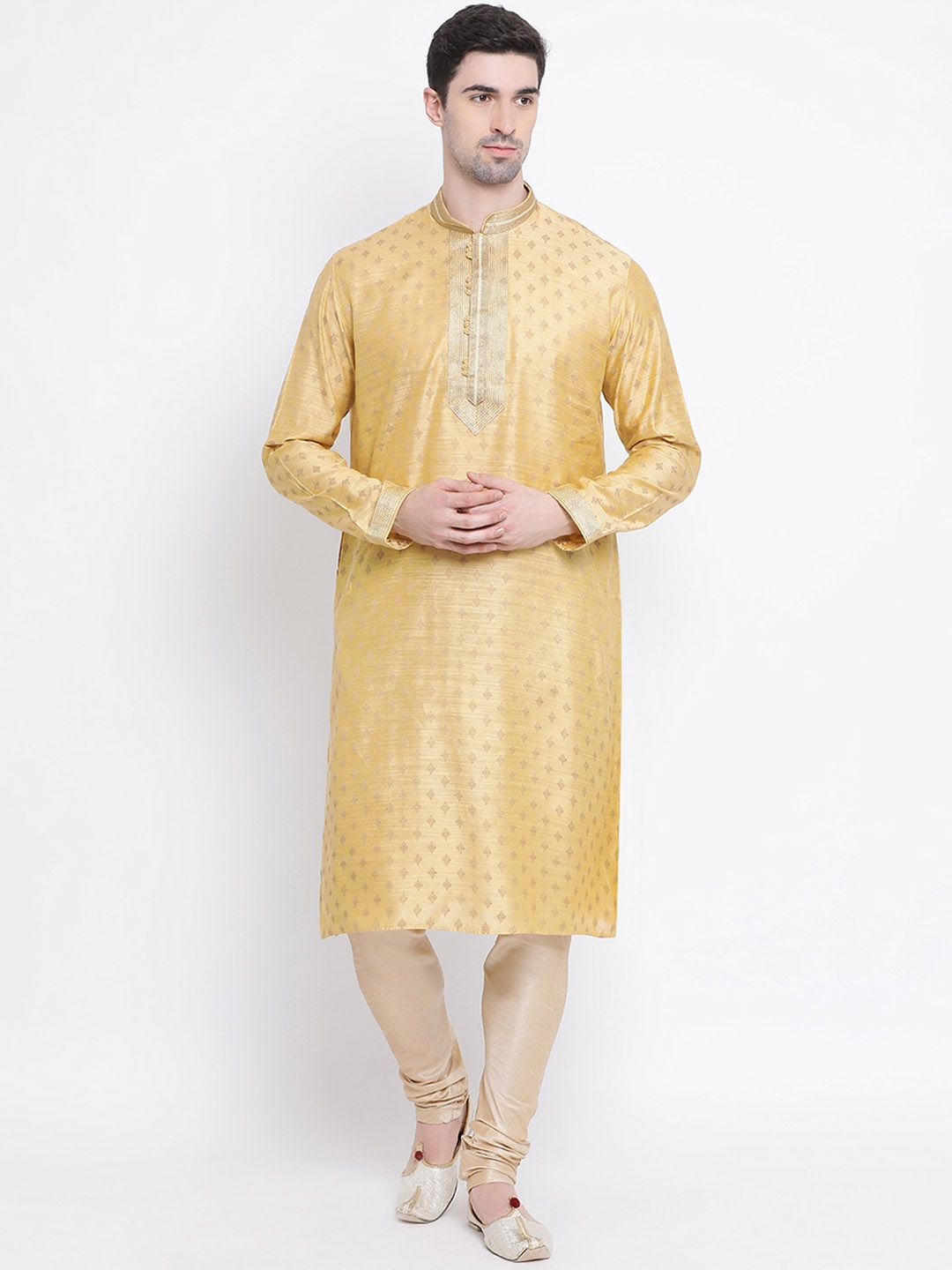 

Sanwara Men Yellow & Yellow Woven Design Straight Kurta, Beige