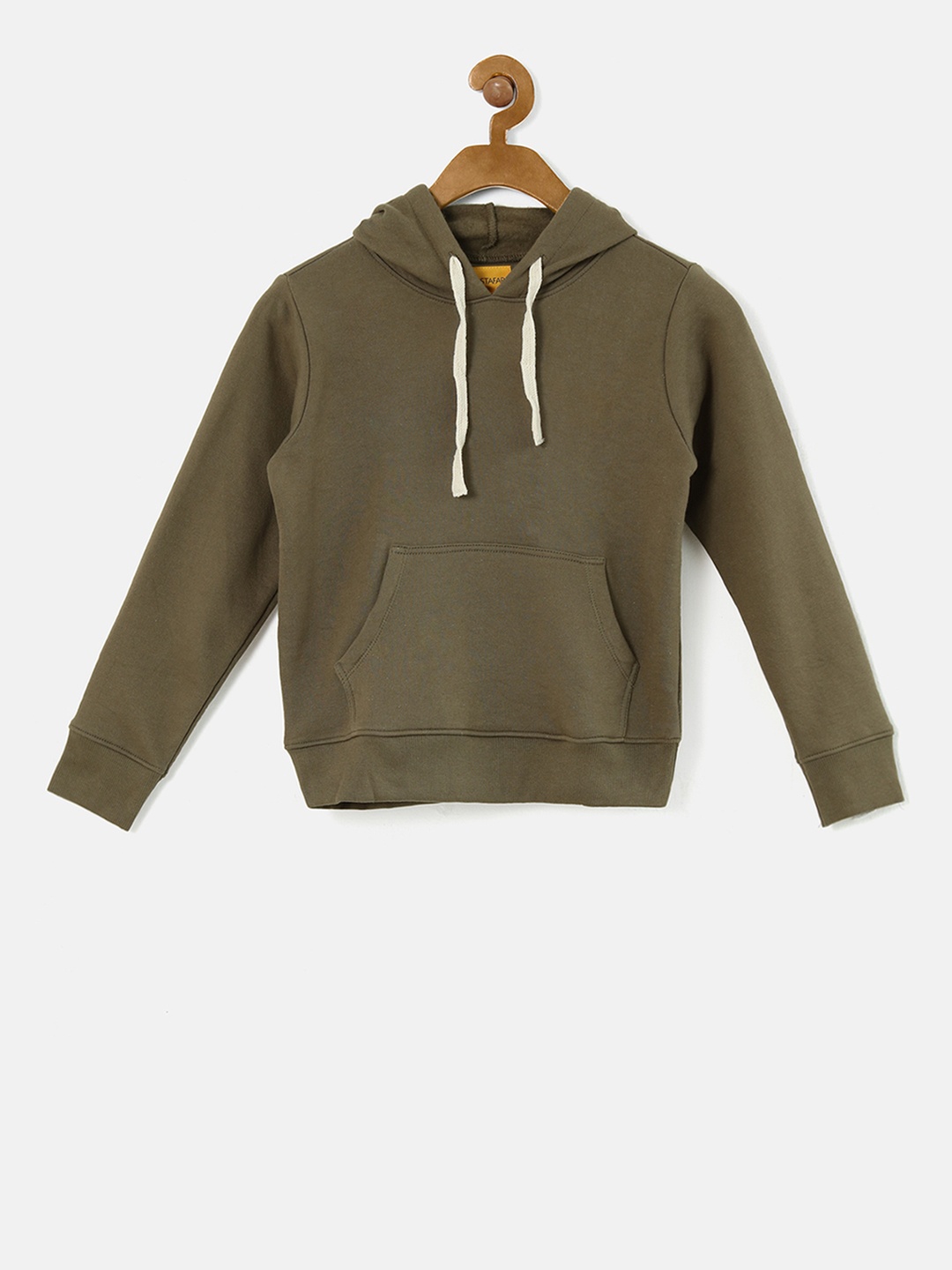 

Instafab Boys Olive Green Solid Hooded Sweatshirt
