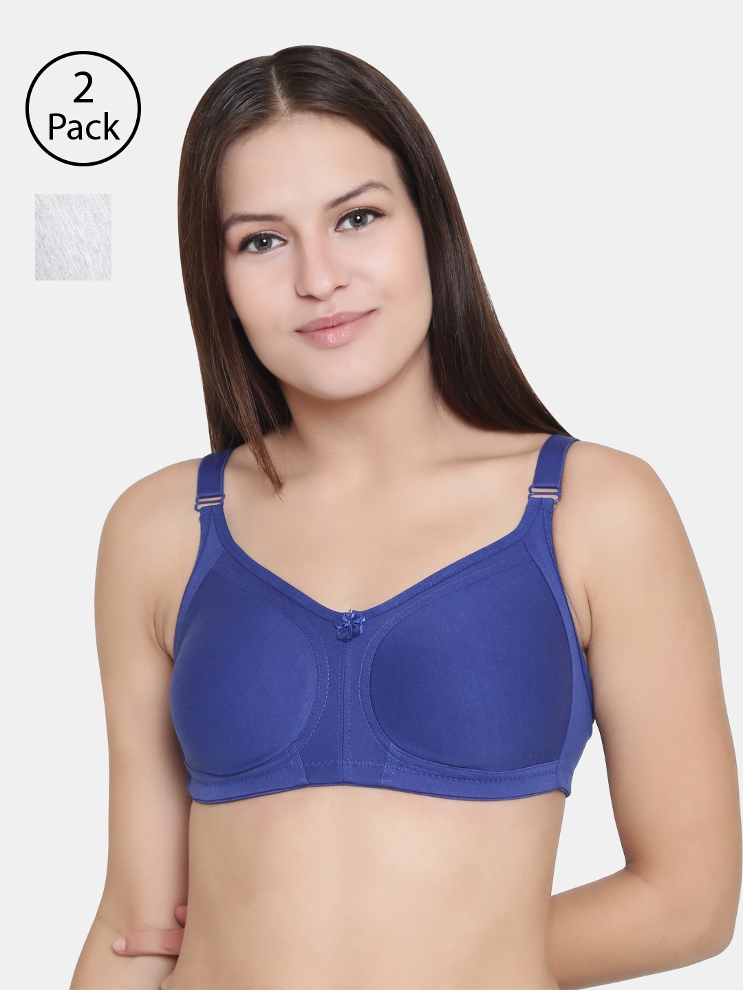 

Floret Pack of 2 Non Padded Non-Wired Cotton Full Coverage Everyday Bra With Moulded Cups, Blue