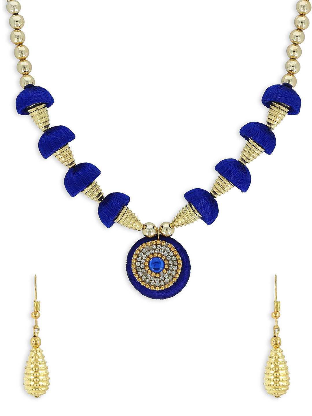 

AKSHARA Girls Blue & Gold-Toned Stone-Studded Handcrafted Beaded Jewellery Set