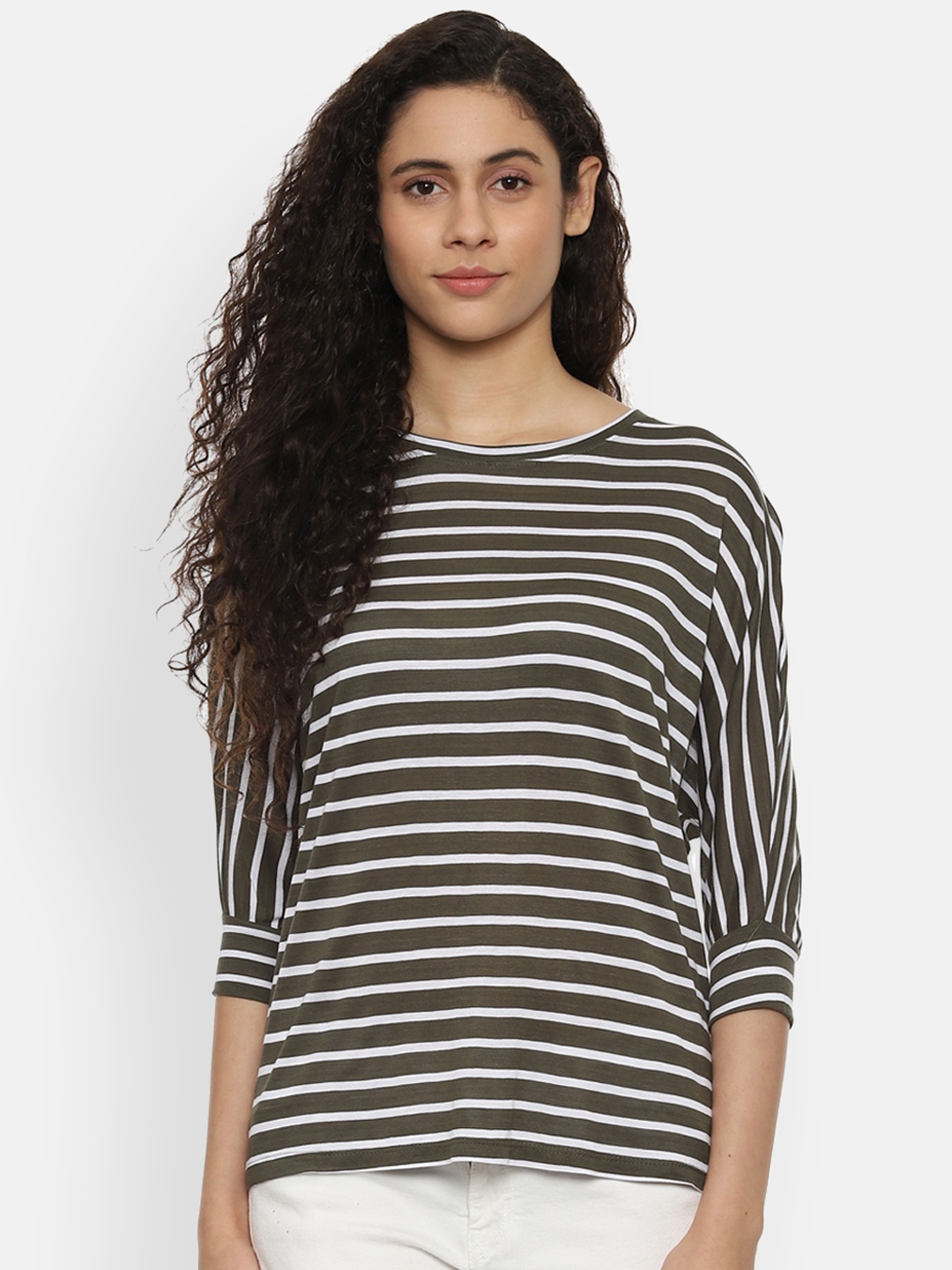 

People Women Grey Striped High-Low Top
