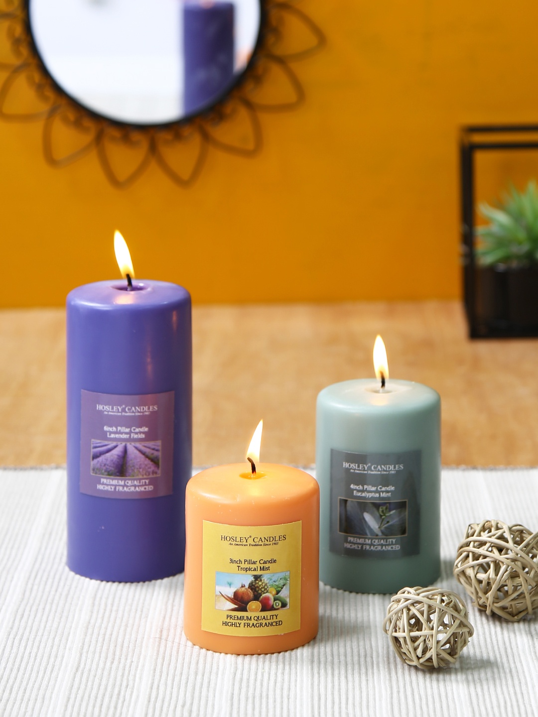 HOSLEY Set of 3 Decorative Highly Fragranced Pillar Candles, Blue