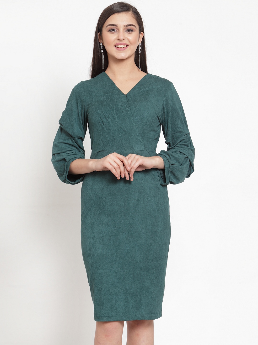 

KASSUALLY Women Teal Green Solid Sheath Dress