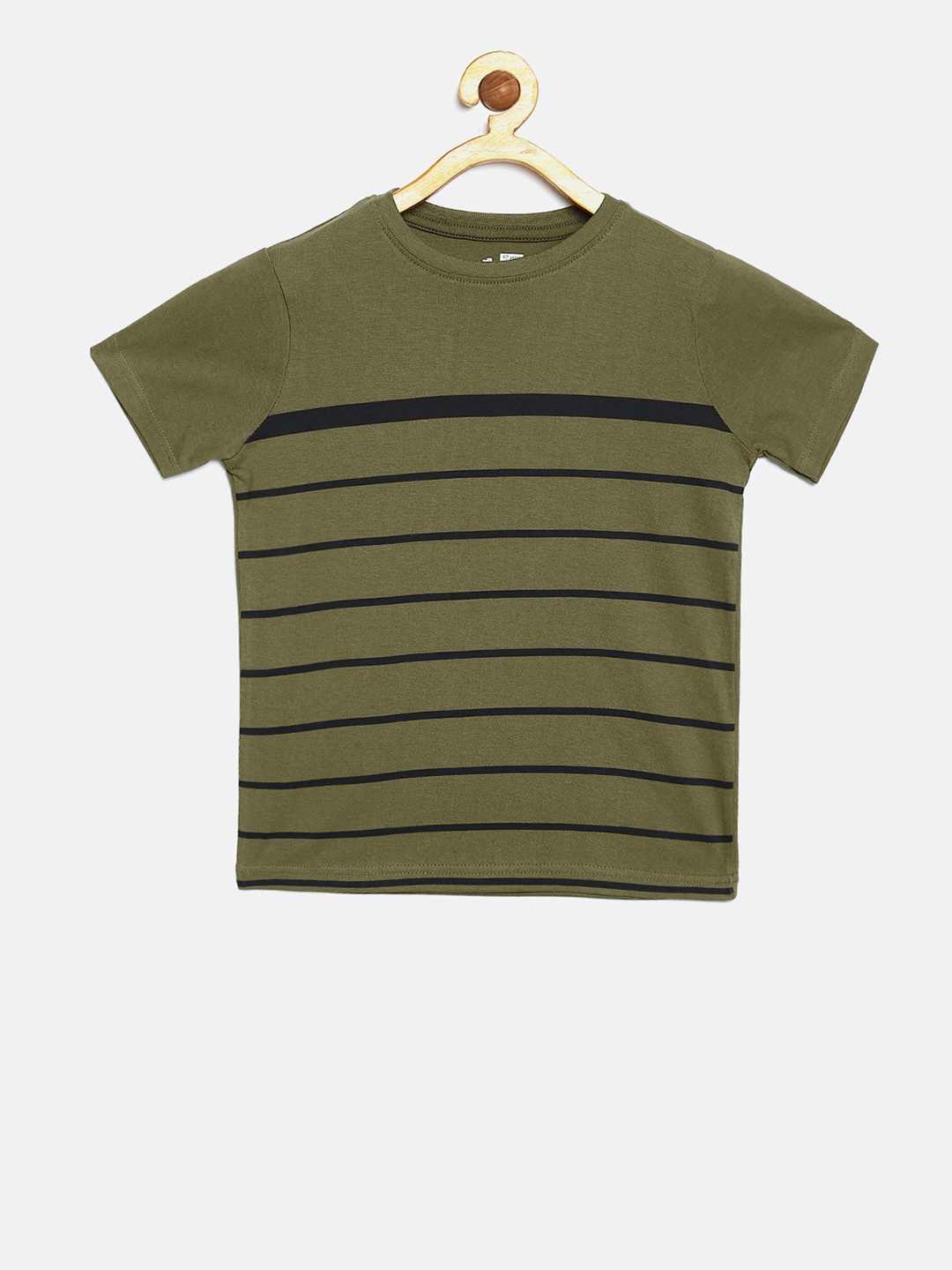 

DILLINGER Boys Olive Green Striped Round Neck Pure Cotton T-shirt