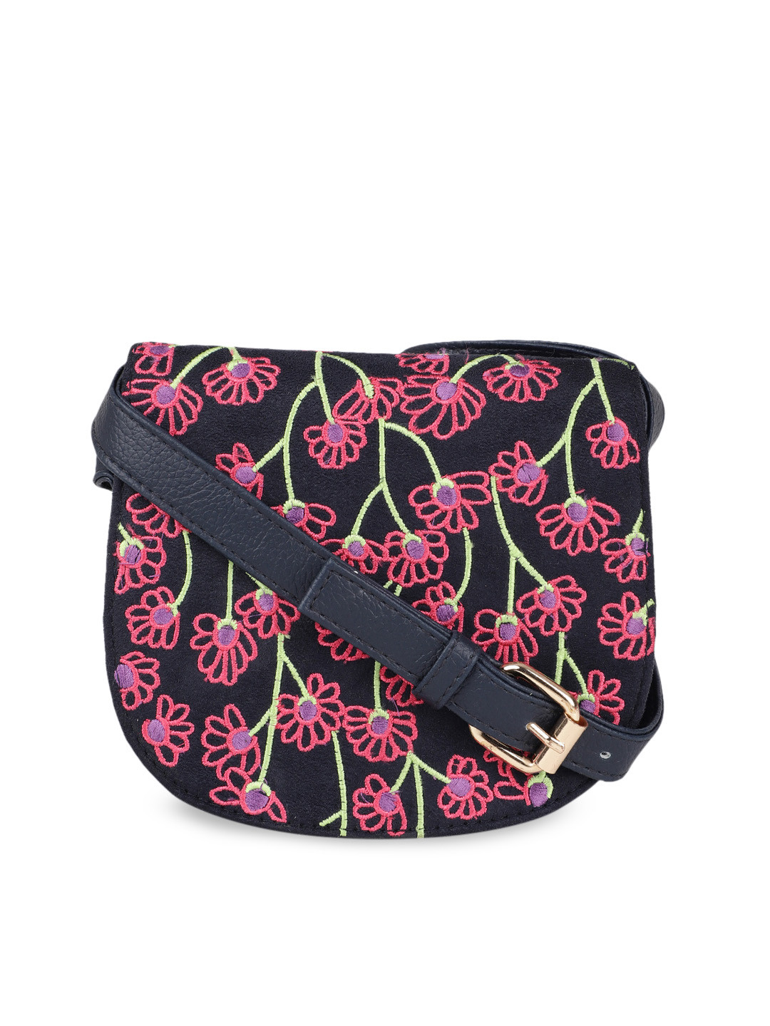 

Chumbak Navy Blue & Pink Embroidered Sling Bag