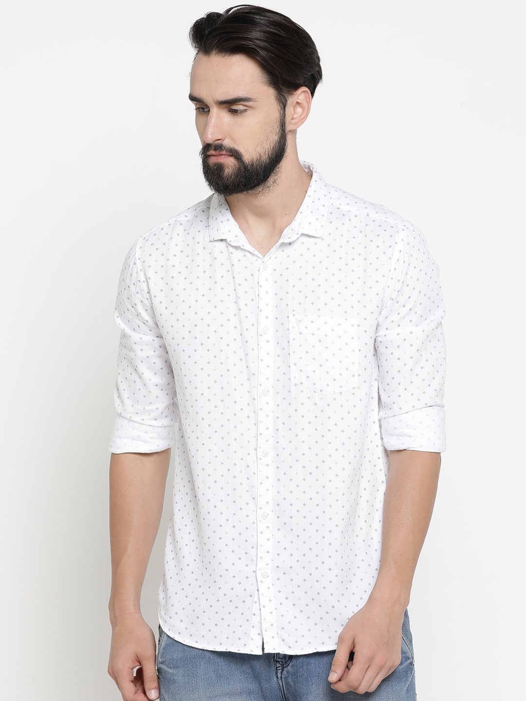 

SHOWOFF Men White & Grey Printed Slim Fit Casual Shirt