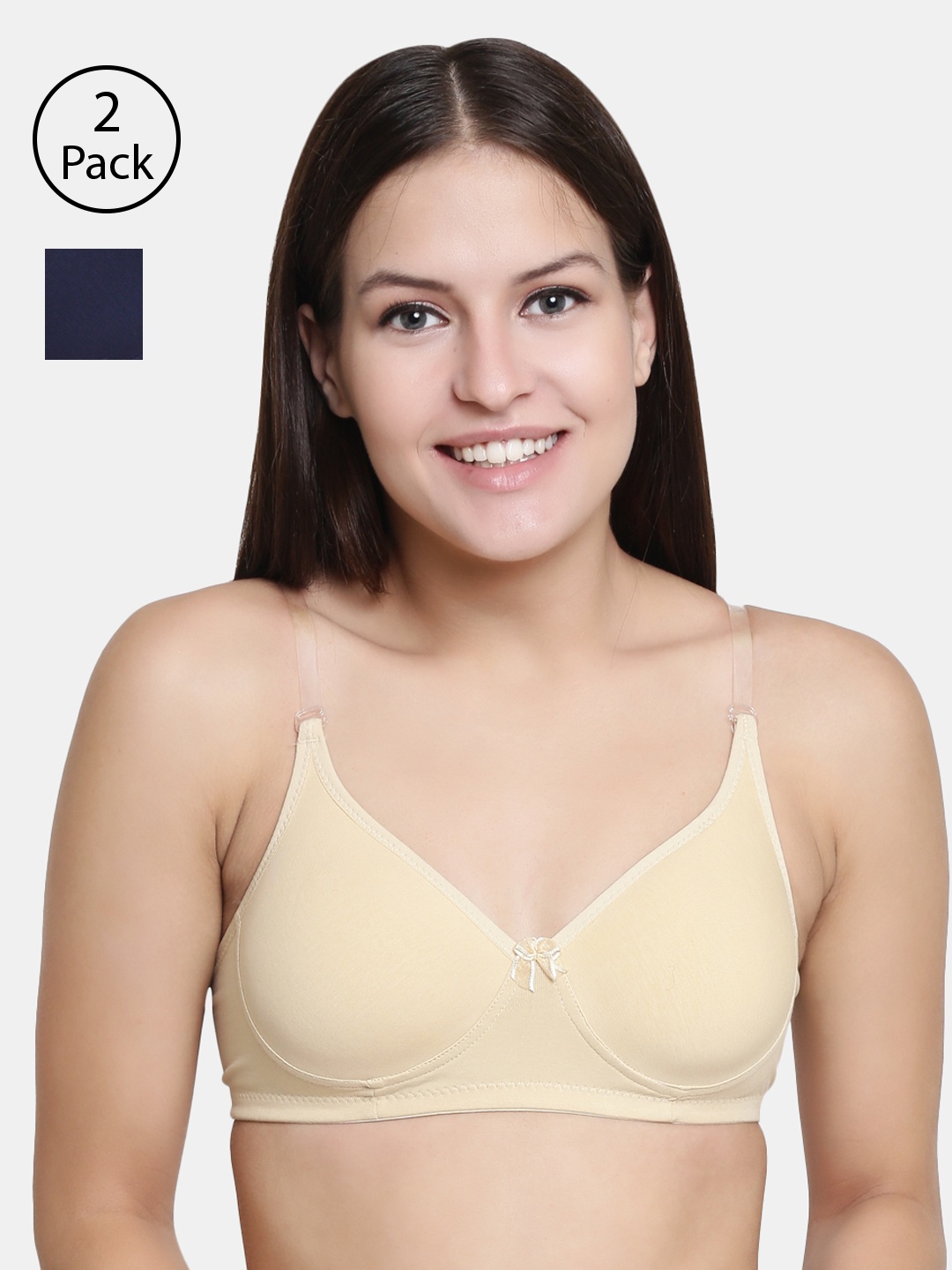 

Floret Pack of 2 Solid Non-Wired Lightly Padded T-shirt Bra F20560, Navy blue