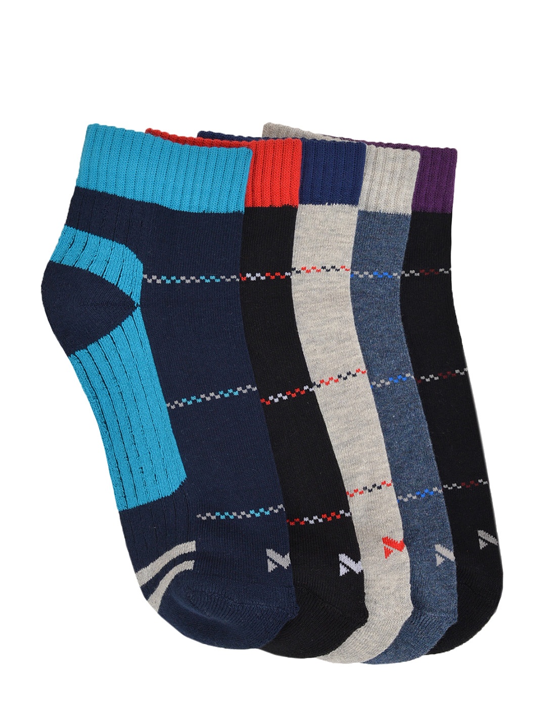 

MARC Men Pack Of 5 Patterned Ankle Length Socks, Navy blue