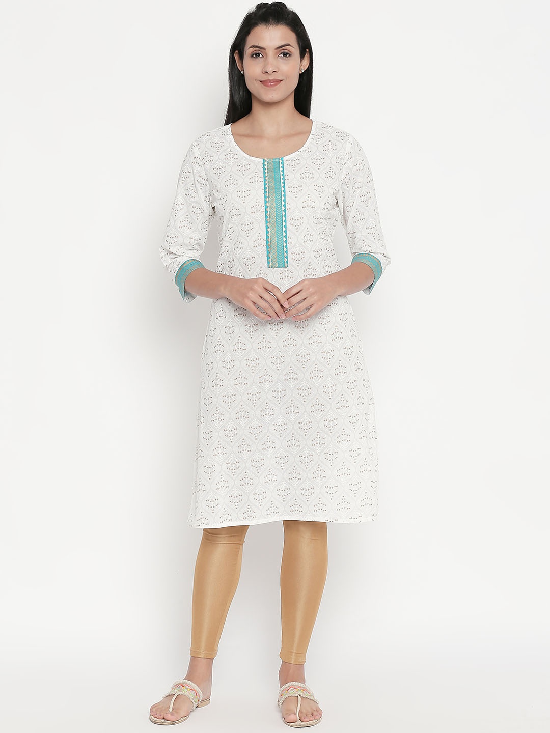 

RANGMANCH BY PANTALOONS Women Off-White Printed Straight Kurta
