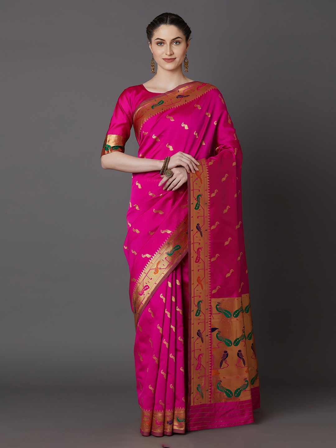 

Mitera Pink Silk Blend Woven Design Banarasi Saree