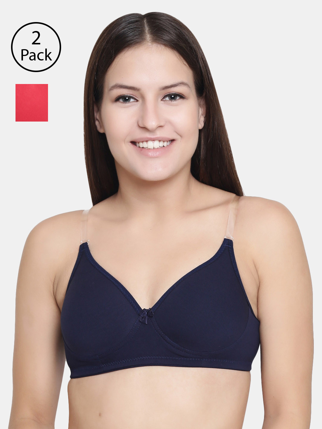 

Floret Pack Of 2 Solid Non-Wired Lightly Padded T-shirt Bra F20560, Navy blue