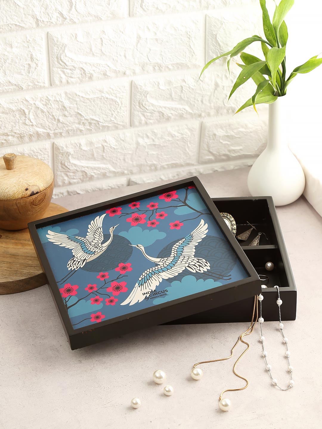 

India Circus by Krsnaa Mehta Teal & White Aerial Moments Small Storage Box