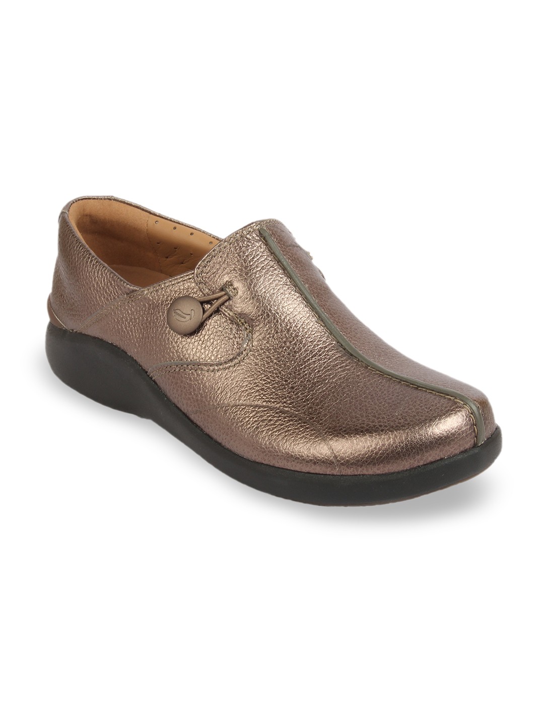 

Clarks Women Copper-Toned Leather Slip-On Sneakers