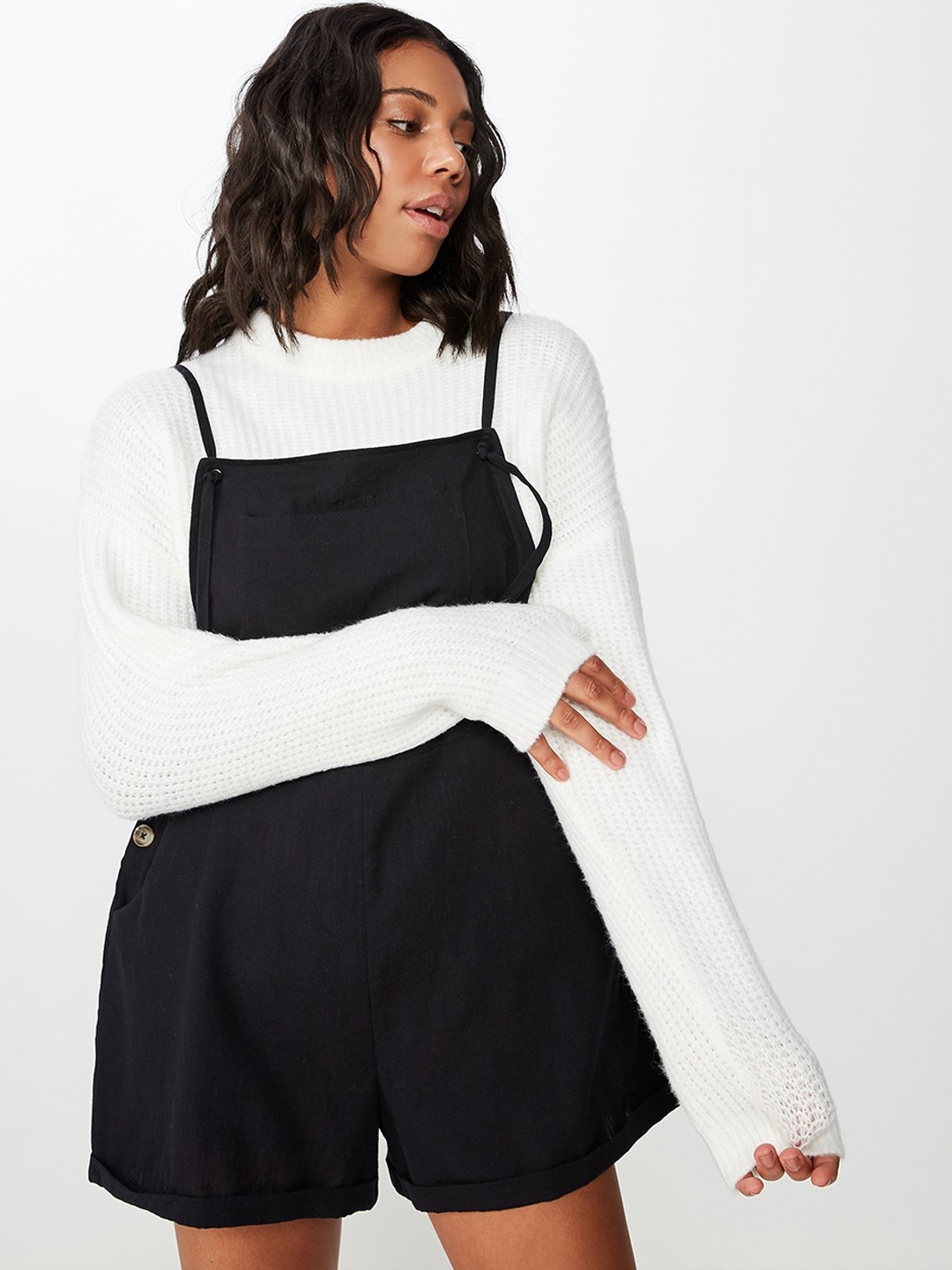 

COTTON ON Women Black Solid Playsuit