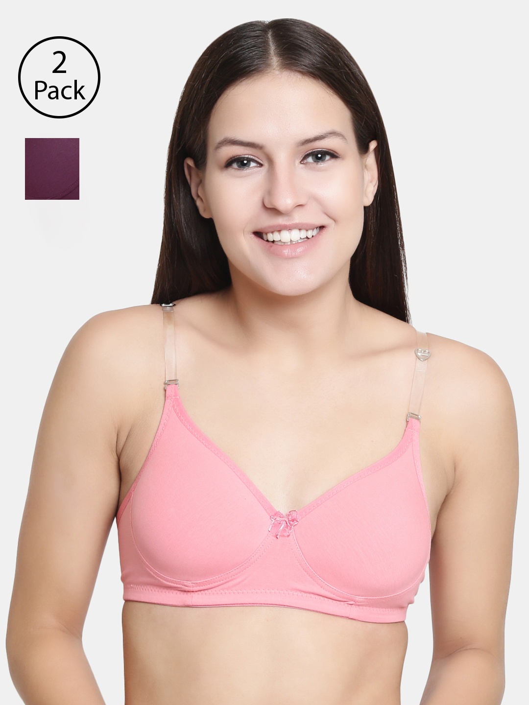 

Floret Pack Of 2 Rose Pink & Burgundy Solid Non-Wired Lightly Padded T-shirt Bra F20560