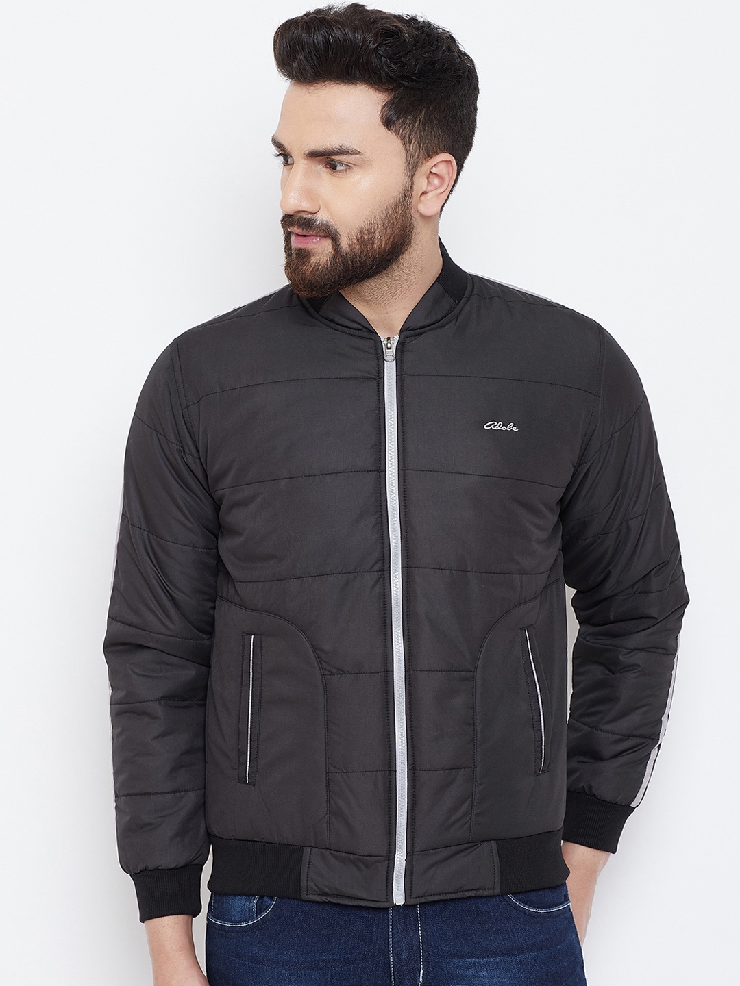 

Adobe Men Black Solid Padded Jacket