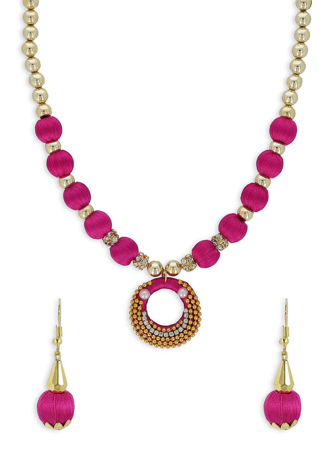 

AKSHARA Girls Magenta & Gold-Toned Stone-Studded Handcrafted Beaded Jewellery Set