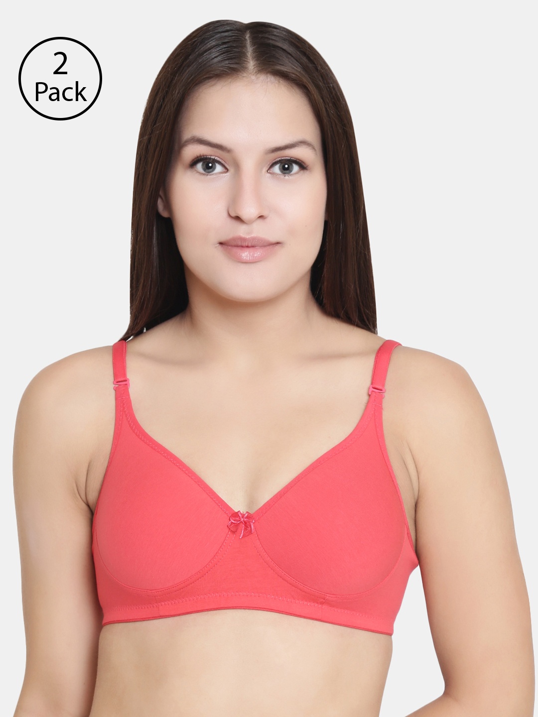 

Floret Pack of 2 Coral Pink Solid Non-Wired Lightly Padded T-shirt Bras F20560