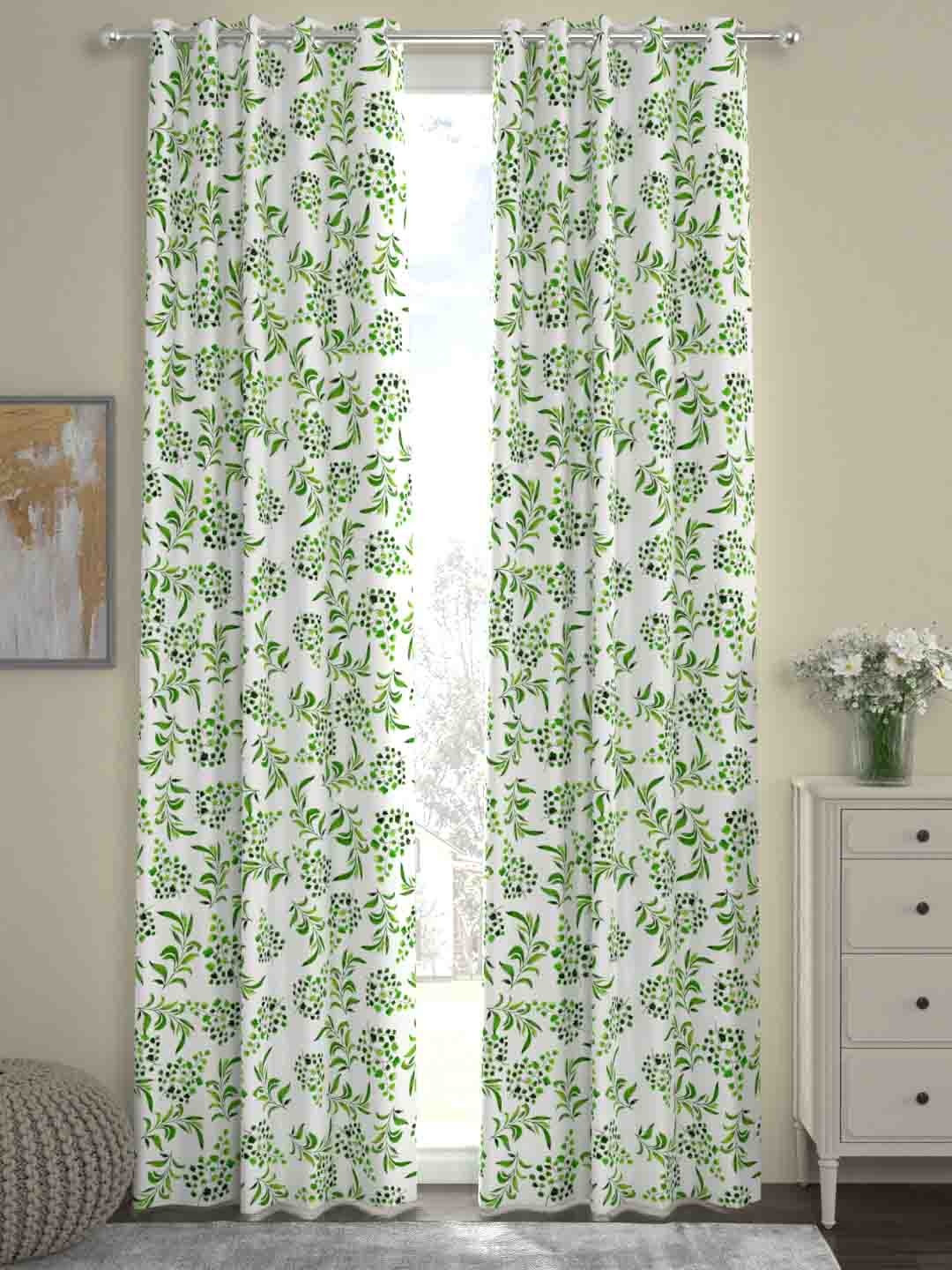 

ROSARA HOME White & Green Set of 2 Door Curtains