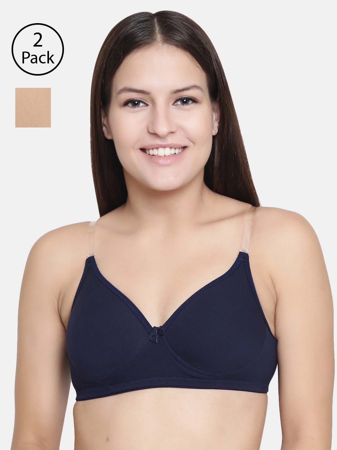 

Floret Pack of 2 Solid Non-Wired Lightly Padded T-shirt Bras F20560_N, Navy blue