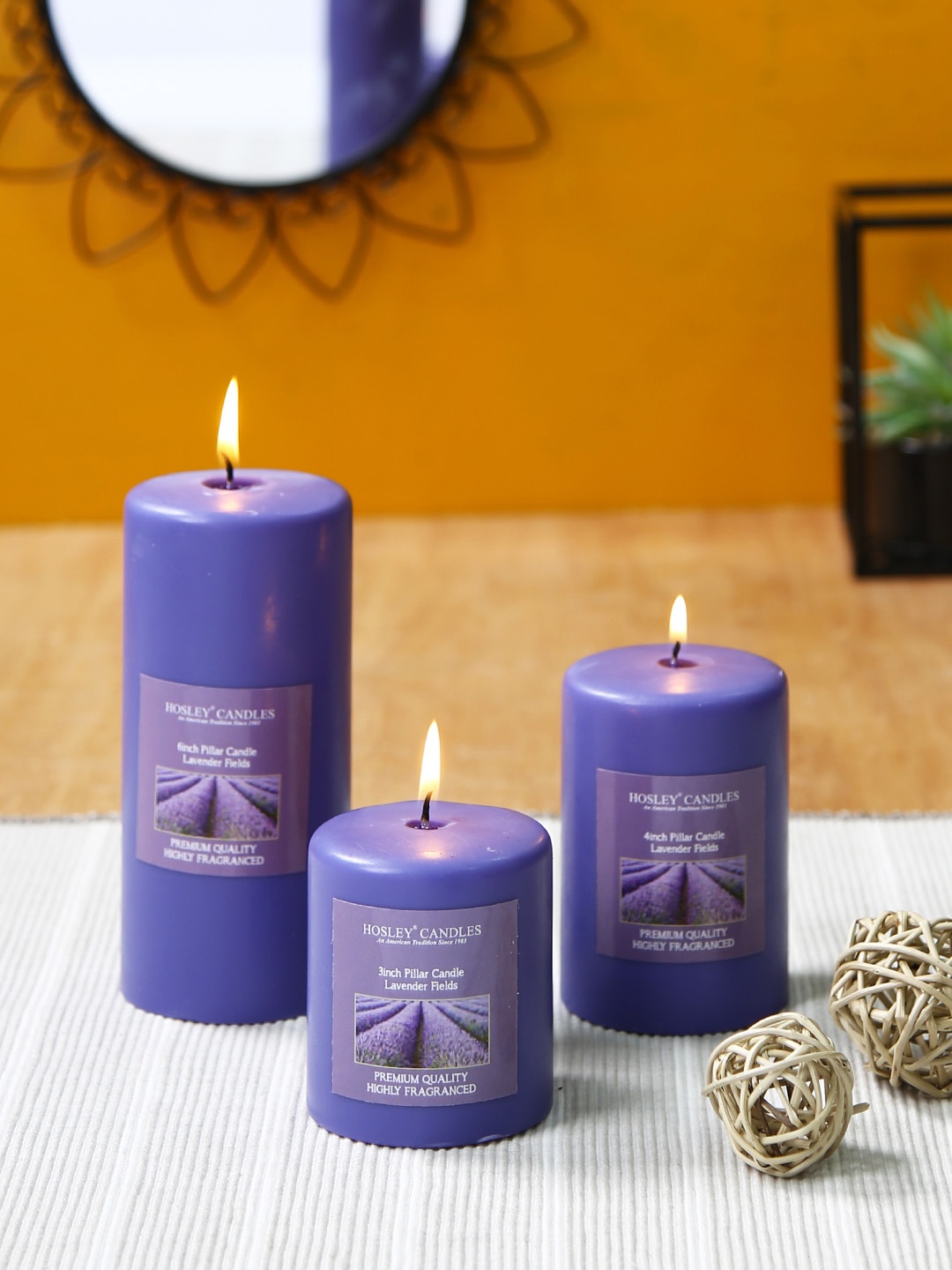 

HOSLEY Set of 3 Purple Decorative Lavender Highly Fragranced Pillar Candles