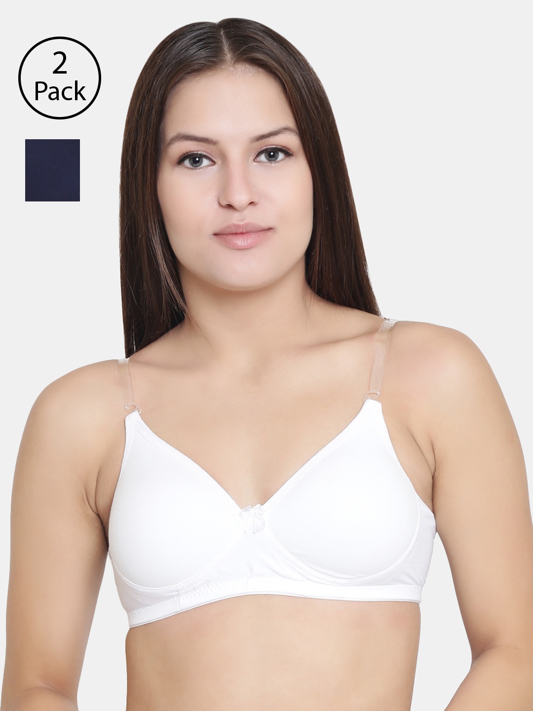 

Floret Pack Of 2 Solid Non-Wired Lightly Padded T-shirt Bra F20560, Navy blue